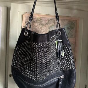 orYANY Black Chain-Link Shoulder Bag with Silver Hardware